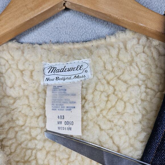 Vintage Sherpa Lined Denim Vest Mens M Madewell USA Made Workwear Western Cowboy - Picture 6 of 13